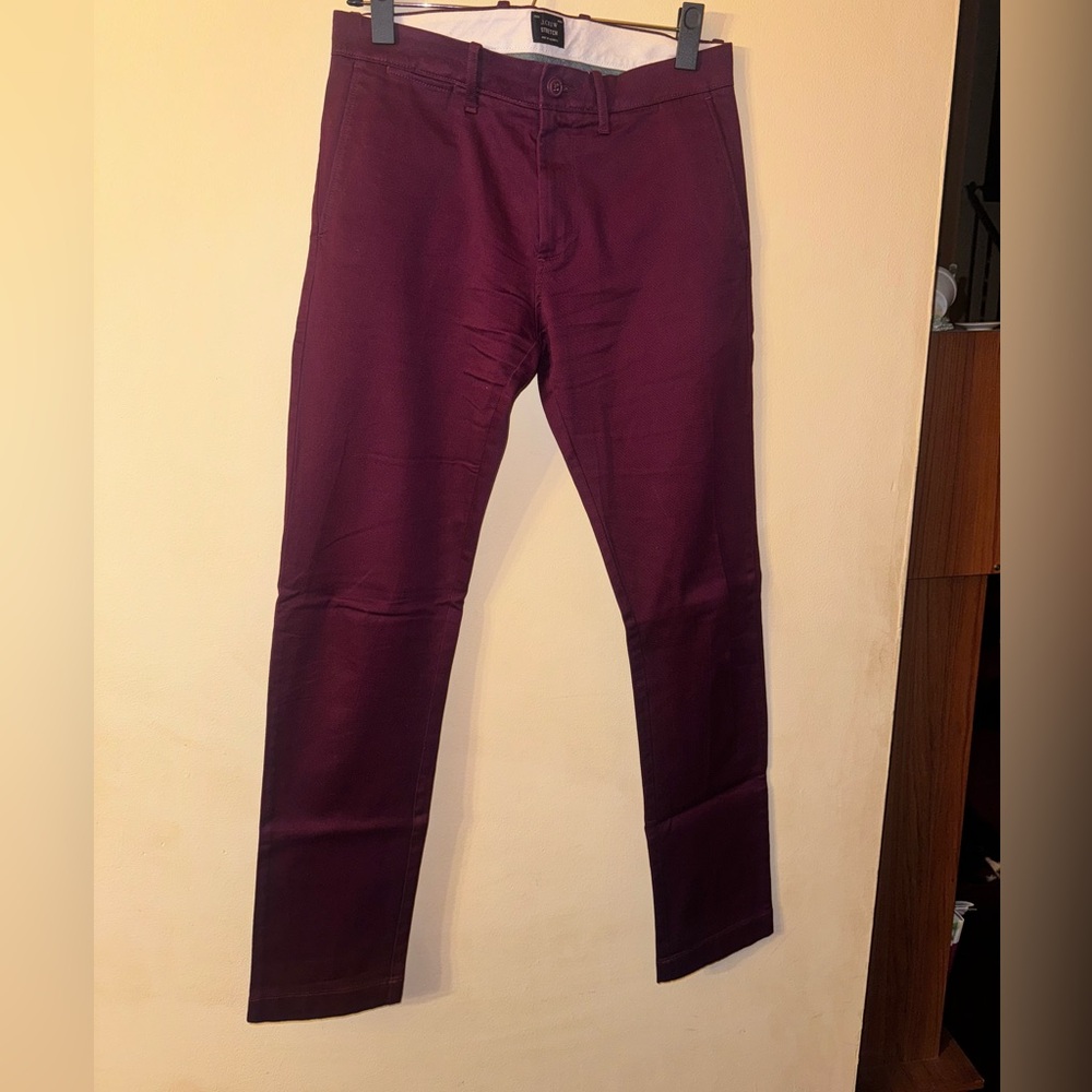 J Crew Men’s 484 Slim-Fit Pants in Burgundy, 28x32